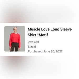 Lululemon Muscle Love Long Sleeve Shirt *Motif Size 6 love red